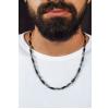 Vercetti Kolye Çelik Zincir Arpa Tasarım Siyah Gümüş 316L 4mm MBJKO-0321